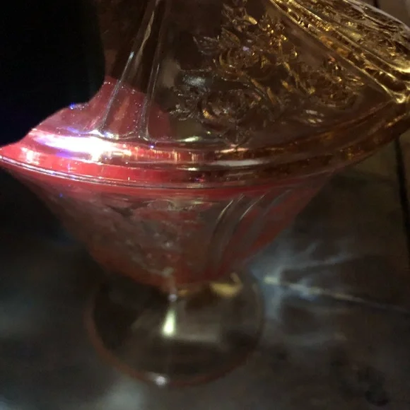 Vtg Federal Glass Pink Sharon Cabbage Rose Covered Candy Dish - Picture 14 of 14